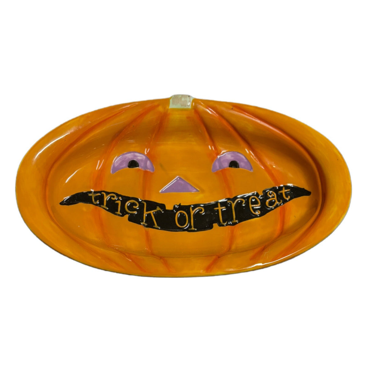 DENNIS EAST Halloween Orange JOL Trick Or Treat Candy Dish 2007 Ceramic 13 1/2”L