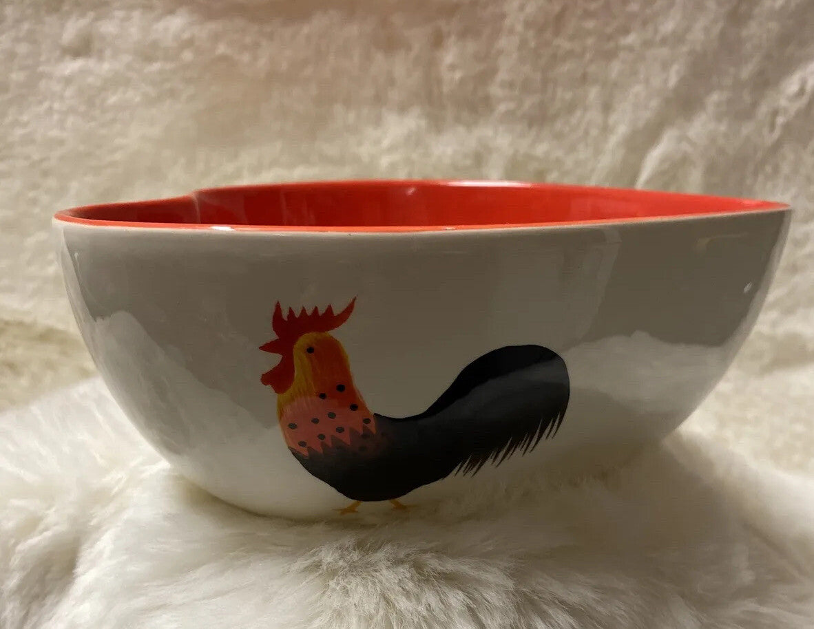 Rare Imported Coastline Imports COUNTRY ROOSTER Heart Shaped Earthenware Bowl