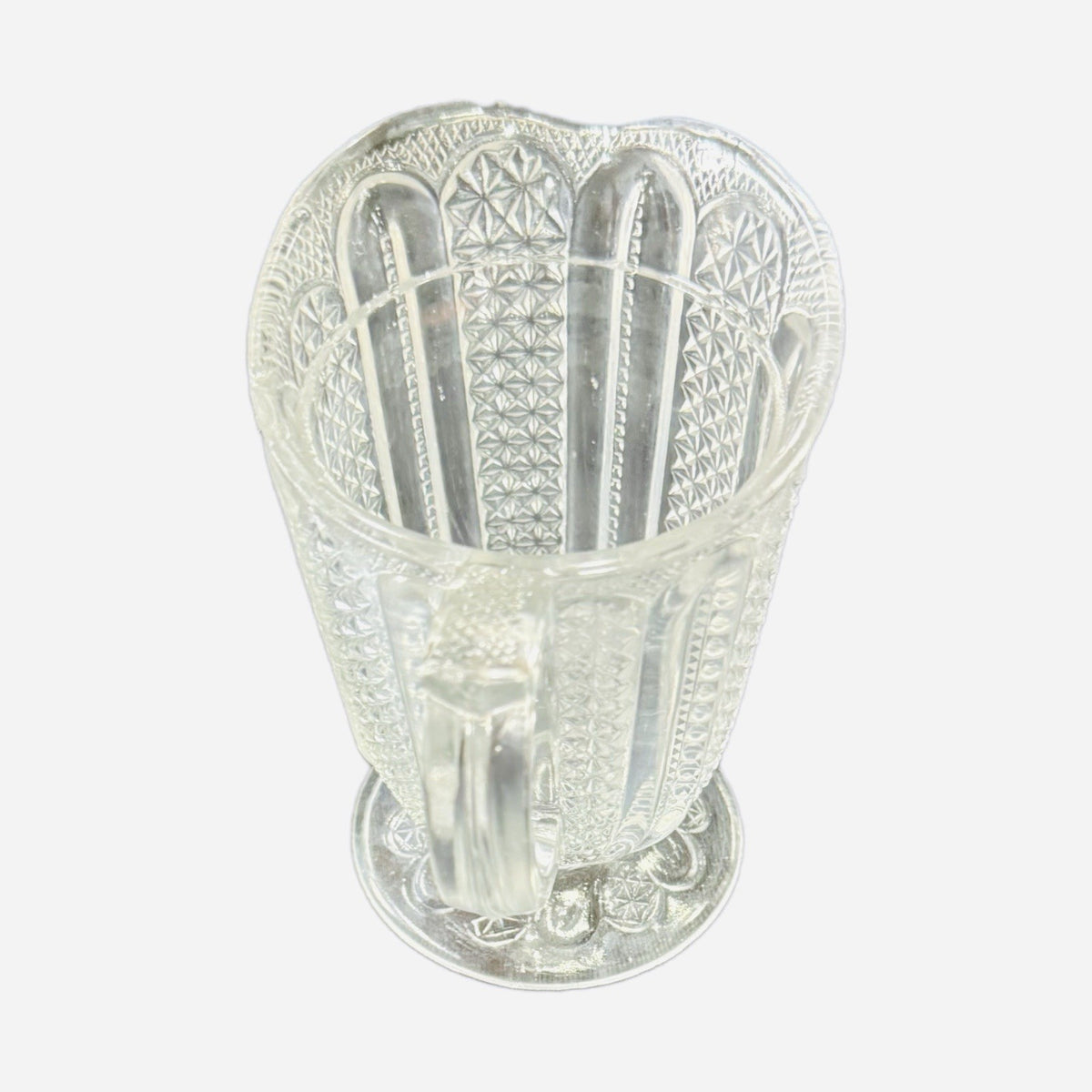 Vintage EAPG Pressed Glass Pitcher Daisy & Button Pattern 4.5” H Wavy Rim