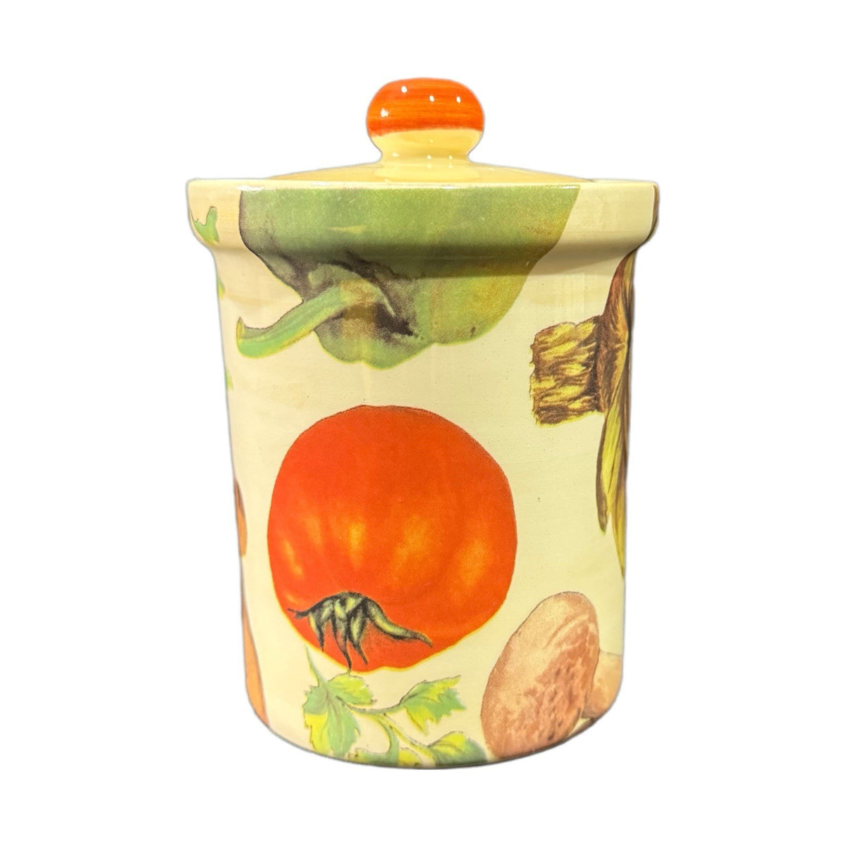 La Primula Italy Veggie Ceramic Canister Jar with Lid Artichoke Tomato 4.5”H