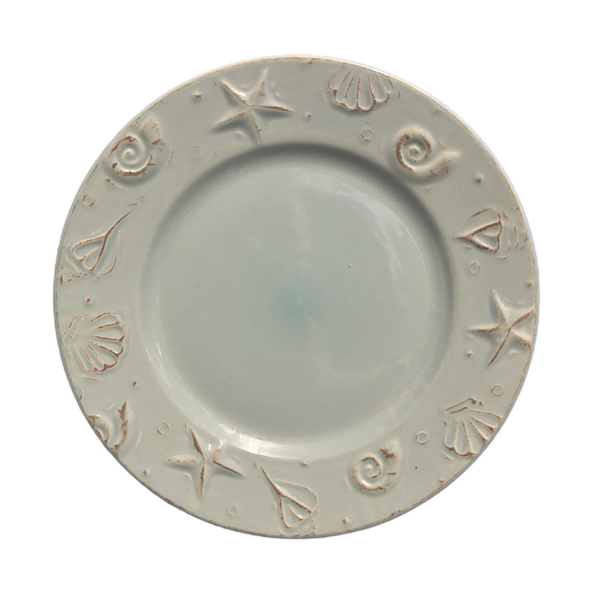 Thomson Pottery CAPE CODE 4-Salad Plates Blue Embossed Seashells Dessert Dishes