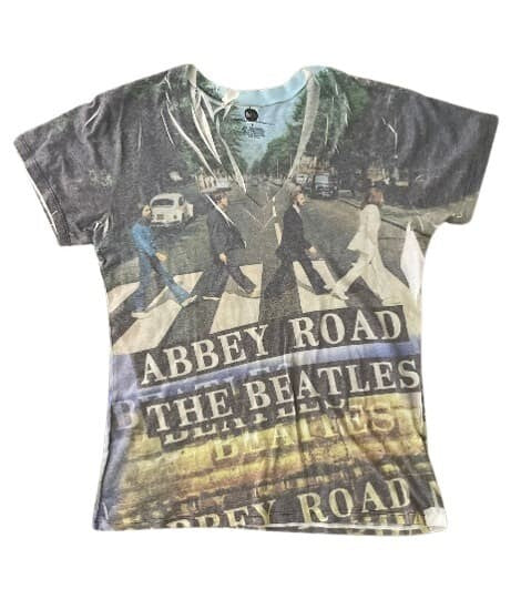 T-Shirt Abbey Road The Beatles L  Woman Gray White Yellow Tee V Neck Top