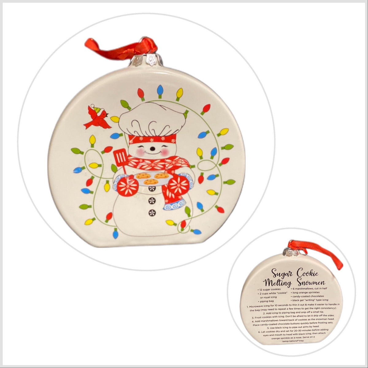 Temp-tations by Tara 6-Christmas Ornaments Ceramic Stand Or Hang Recipe On Back