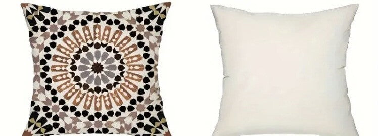 2-Pc Moroccan Mandala Geometric Cushion Covers Boho Linen Blend 17x17 Neutral