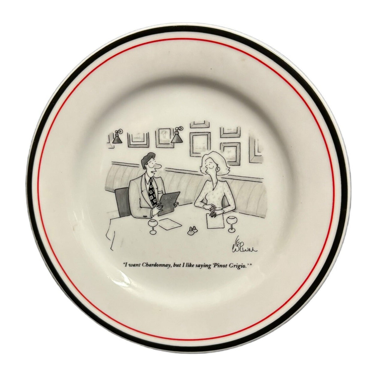 RESTORATION HARDWARE 4-Salad Plates NEW YORKER "I WANT CHARDONNAY"Appetizer 8”D