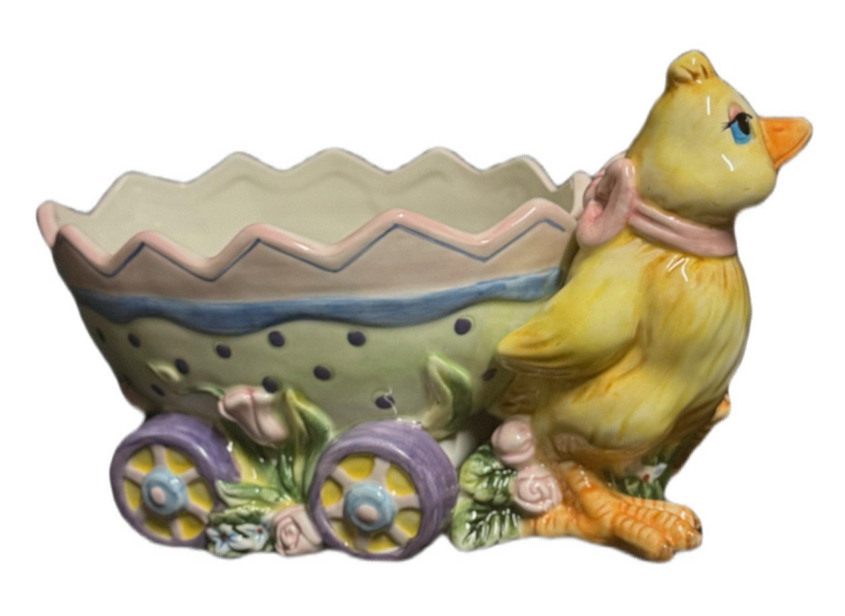 Fitz & Floyd Eggscapades Duck Jelly Bean Wagon Easter Candy Dish Planter