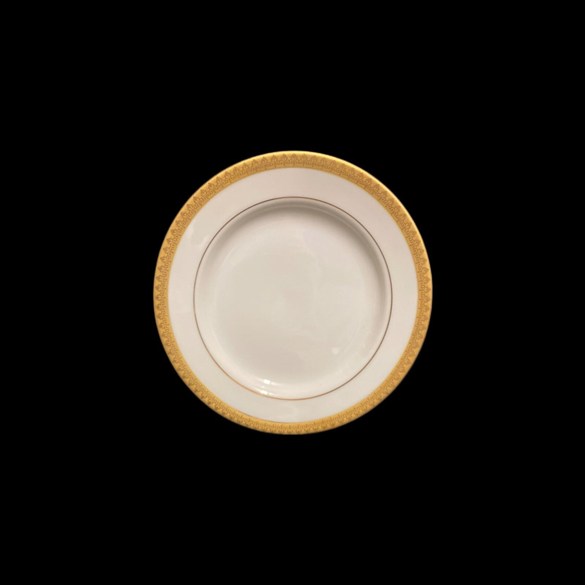 Gabbay QUEEN VICTORIA 6- Salad Plates Ceramic White Gold Border Trim Dinnerware