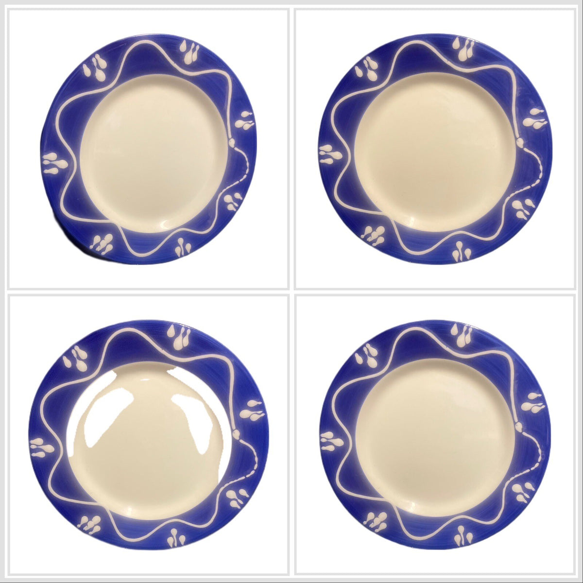 LA PRIMULA 4-Salad Plates Italy Hand-Painted White Blue Dessert S. R. I Dish 8”D