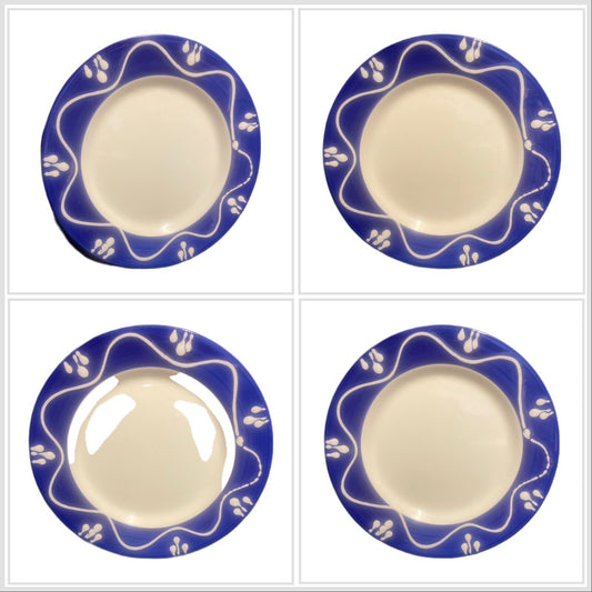 LA PRIMULA 4-Salad Plates Italy Hand-Painted White Blue Dessert S. R. I Dish 8”D