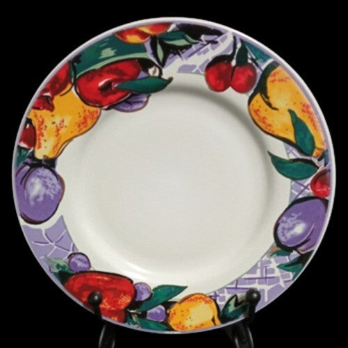 Gibson Designs CORNUCOPIA FRUIT 4-Bread & Butter Plates 6 3/8” D Fruit Border