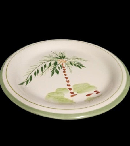 Gibson Designs PALM COURT Dinner Plate White 10 ¾" D Green Palm Tree Green Trim