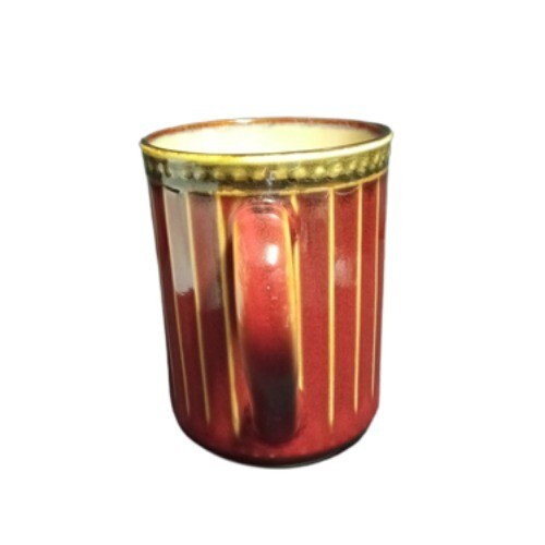 Gibson Elite ARTISTE RED Mug 10oz Brown Rim Ribbed & Dots Coffee Tea Ceramic Cup