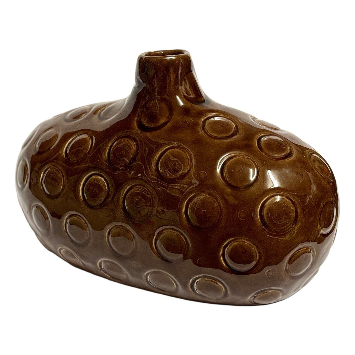 Modern Brown Ceramic Bud Vase 10"x6” | Mid Century Style Textured Pottery Decor