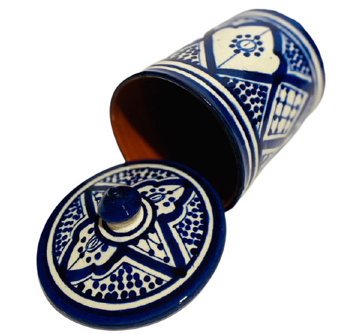 Handmade Moroccan Blue Ceramic Jar 24oz Kechla Fassi Sugar Coffee Canister Decor