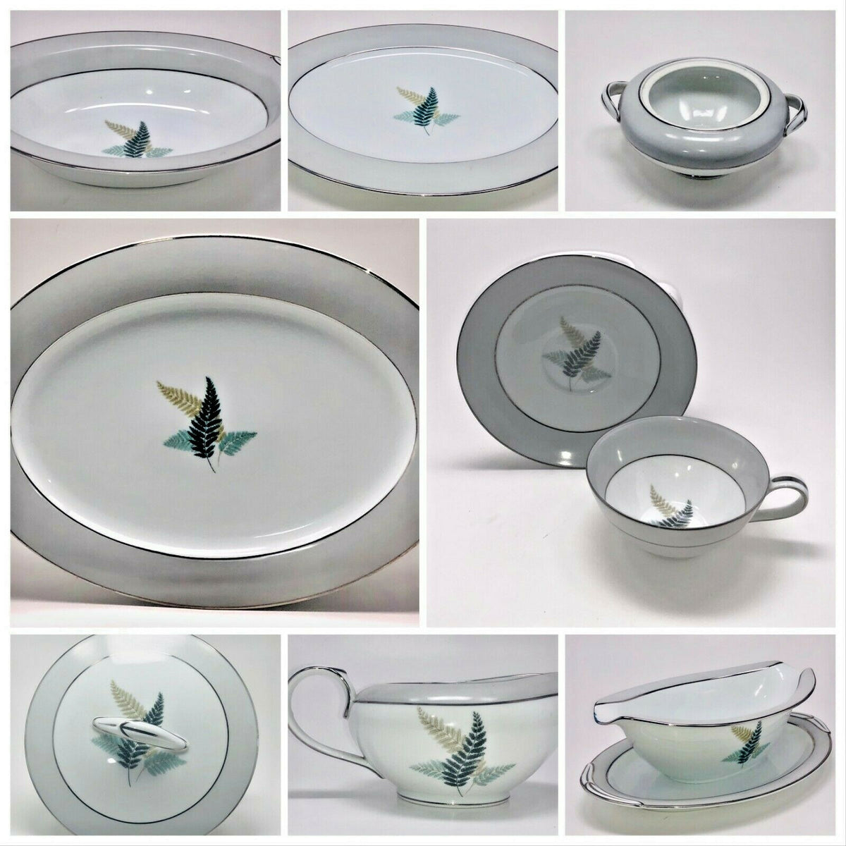 Vintage China Noritake "FERNWOOD" Japan Dinnerware Collection 5444 Platinum Band