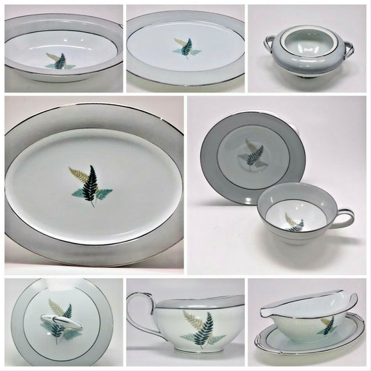 Vintage China Noritake "FERNWOOD" Japan Dinnerware Collection 5444 Platinum Band