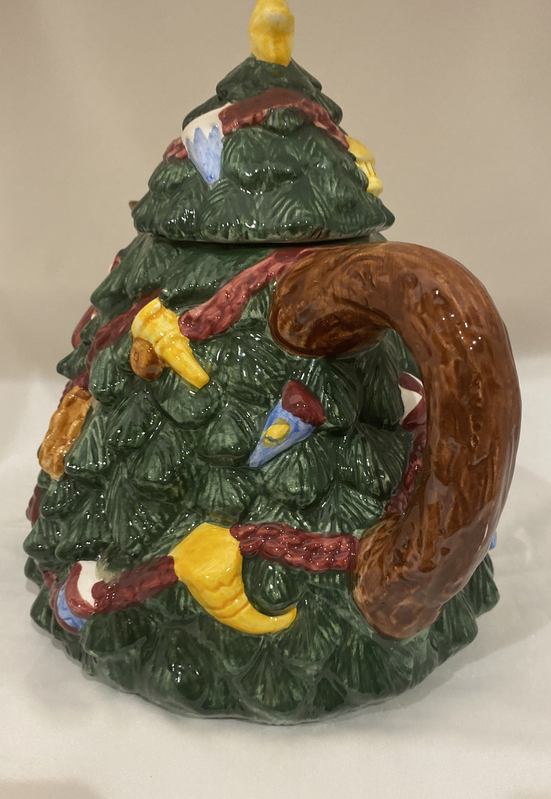 R.H Macy & CO Hand Painted Teapot 1994 Christmas Tree Shaped Holiday Pot 9.5" H