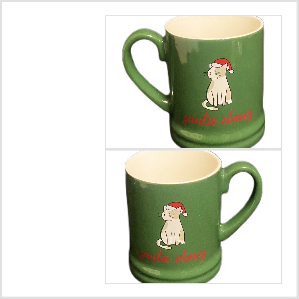 Threshold SANTA CLAWS Mug  Christmas Cat Kitty Holiday Stoneware Green Tea Cup