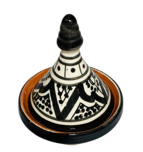 Handmade Moroccan Ceramic Mini Tagine Spice Olive Condiment Dish 3 5/8” Black