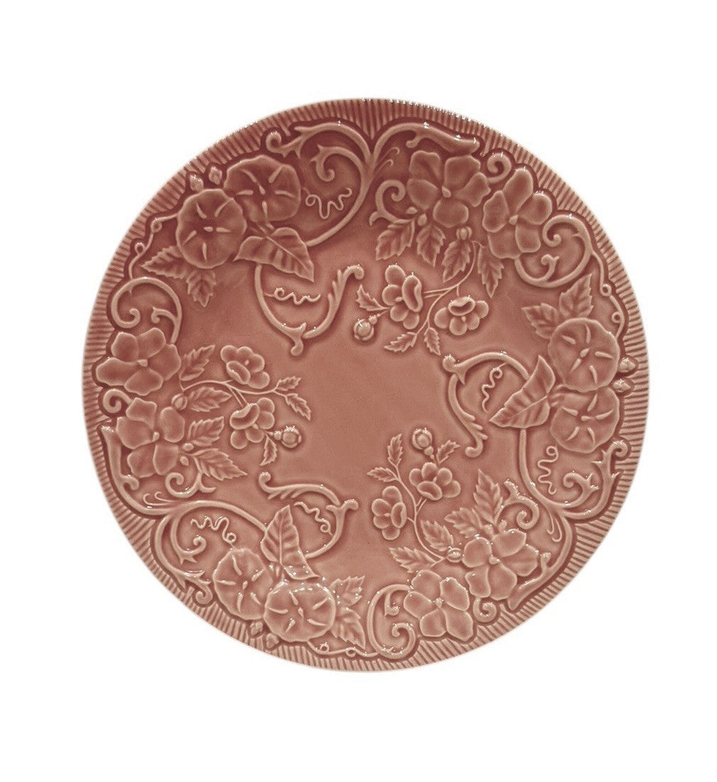 Bordallo Pinheiro Morning Glory Pink Dinner Plate 10 7/8” Majolica Portugal