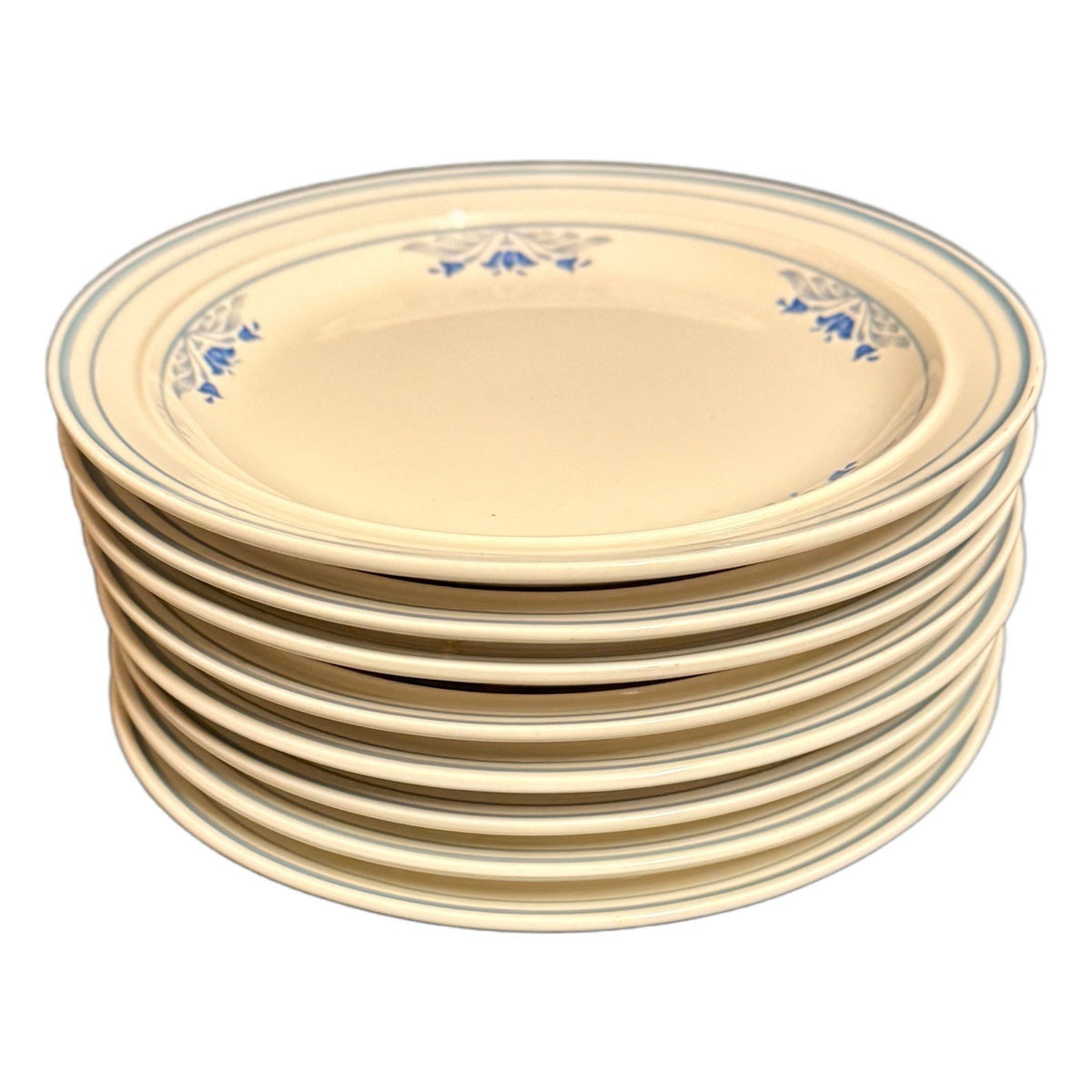 TIENSHAN 8-Salad Plates Stoneware Blue Floral & Trim Vintage Dessert Appetizer