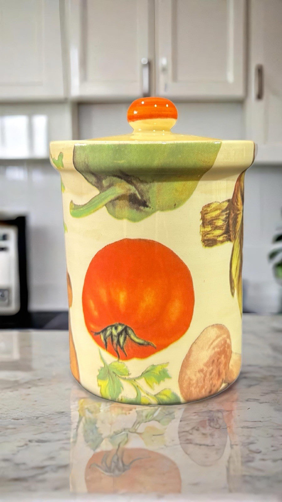 La Primula Italy Veggie Ceramic Canister Jar with Lid Artichoke Tomato 4.5”H