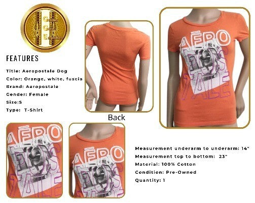 Aéropostale T-Shirt Puppie Dog Crew Neck Short Sleeves Orange Tee Small Top