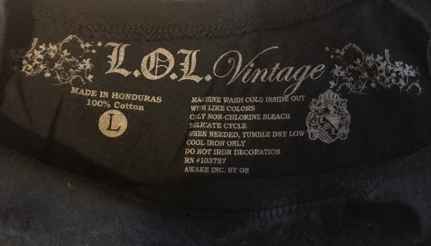 LOL Vintage Women’s Large Black T-Shirt ✦ Gold Sequin Peacock Feather Design Top