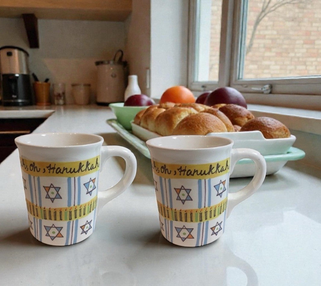 At Home Oh Hanukkah Large Mugs Set of 2 4 3/4” Star of David Ceramic Cups