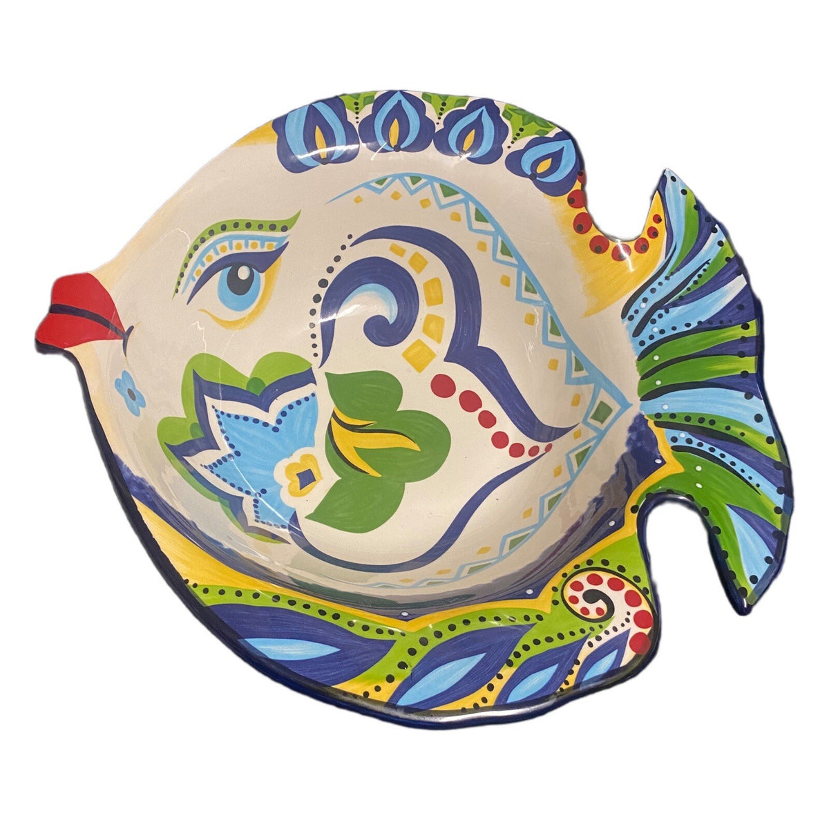 Espana Lifestyle Serving Bowl BOCCA Hand Painted Ceramic Fish Shaped Floral