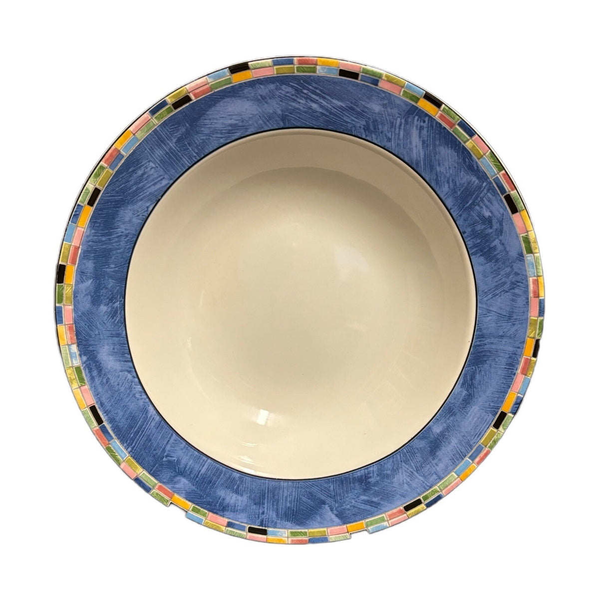 PTS International FANTASIA 4 Rimmed Soup Bowls Stoneware Dinnerware Mosaic Trim