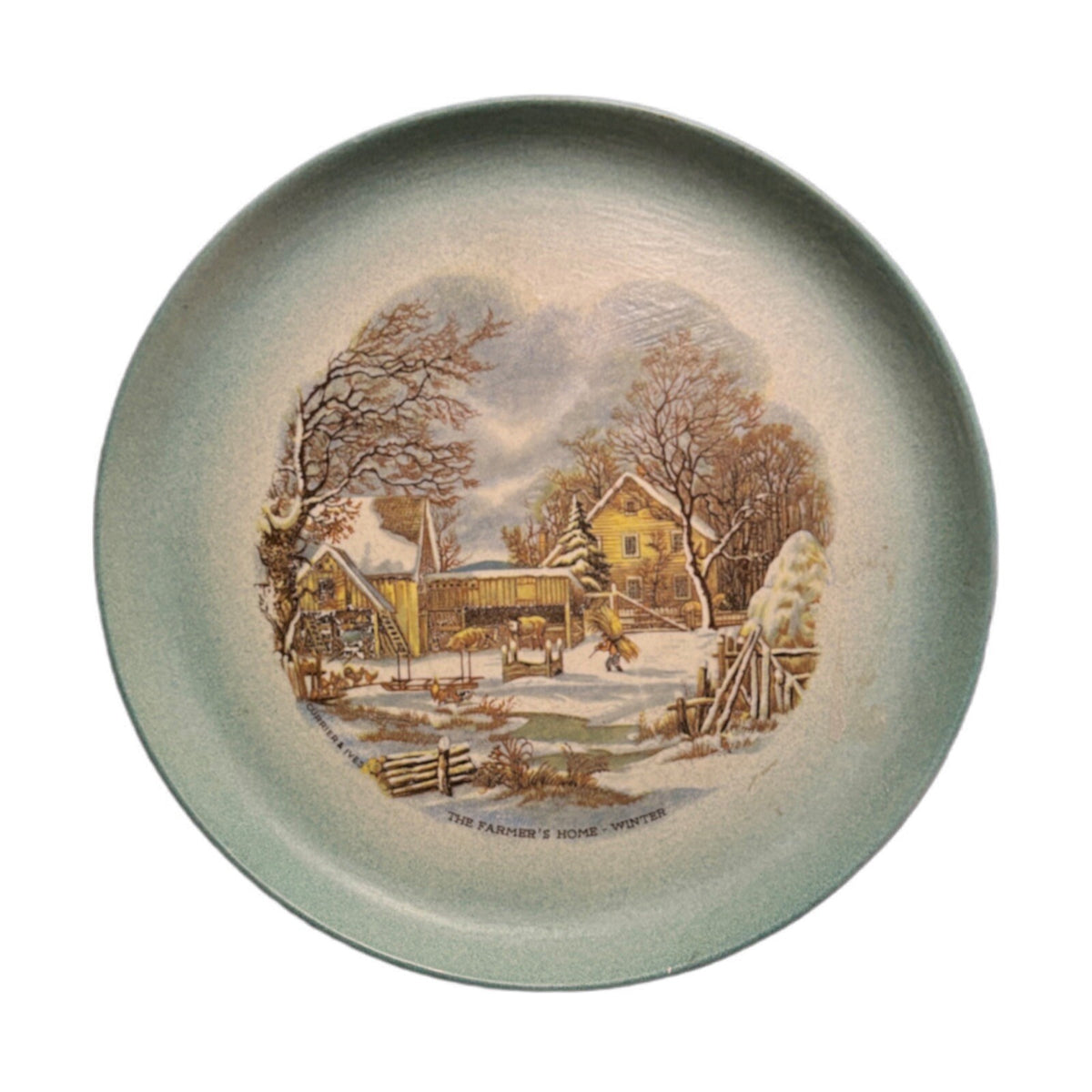 RARE Currier & Ives 4 Plates THE HOMESTEAD IN WINTER Collection BEAGLE APRIL1975