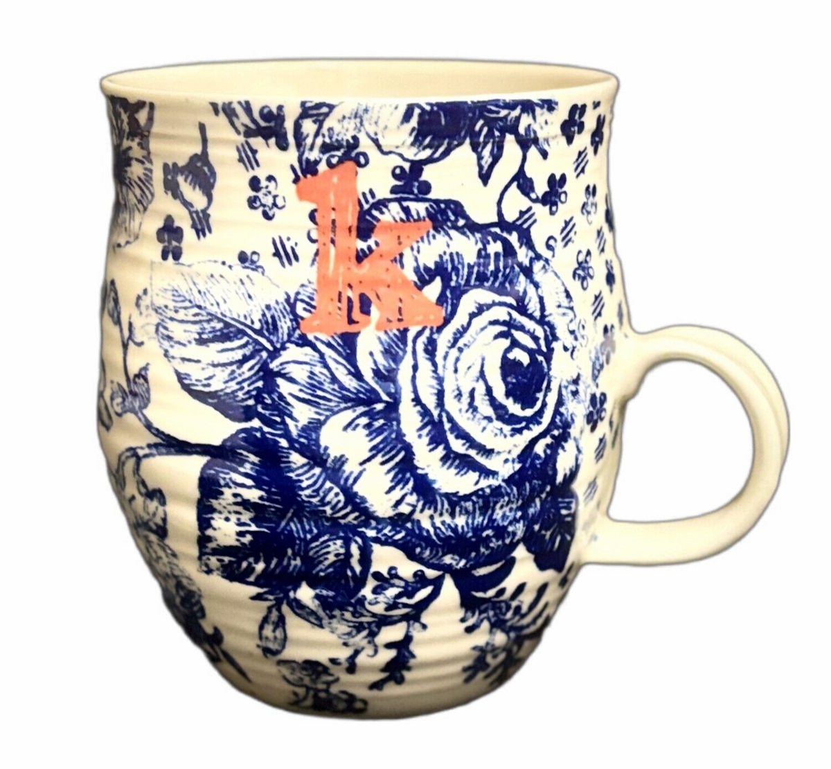 ANTHROPOLOGIE Homegrown Initial Mug Monogram Personalized Name Floral Coffee Cup