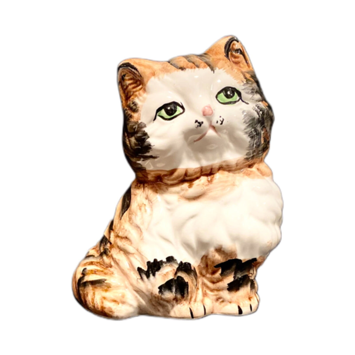 Vintage Ceramic Calico Cat Kitten Kitty Coin Piggy Savings Bank With Stopper