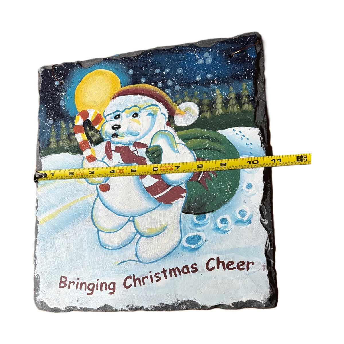 BRINGING CHRISTMAS CHEER Hand Painted Slate Hanging Home Decor Ornament Winter