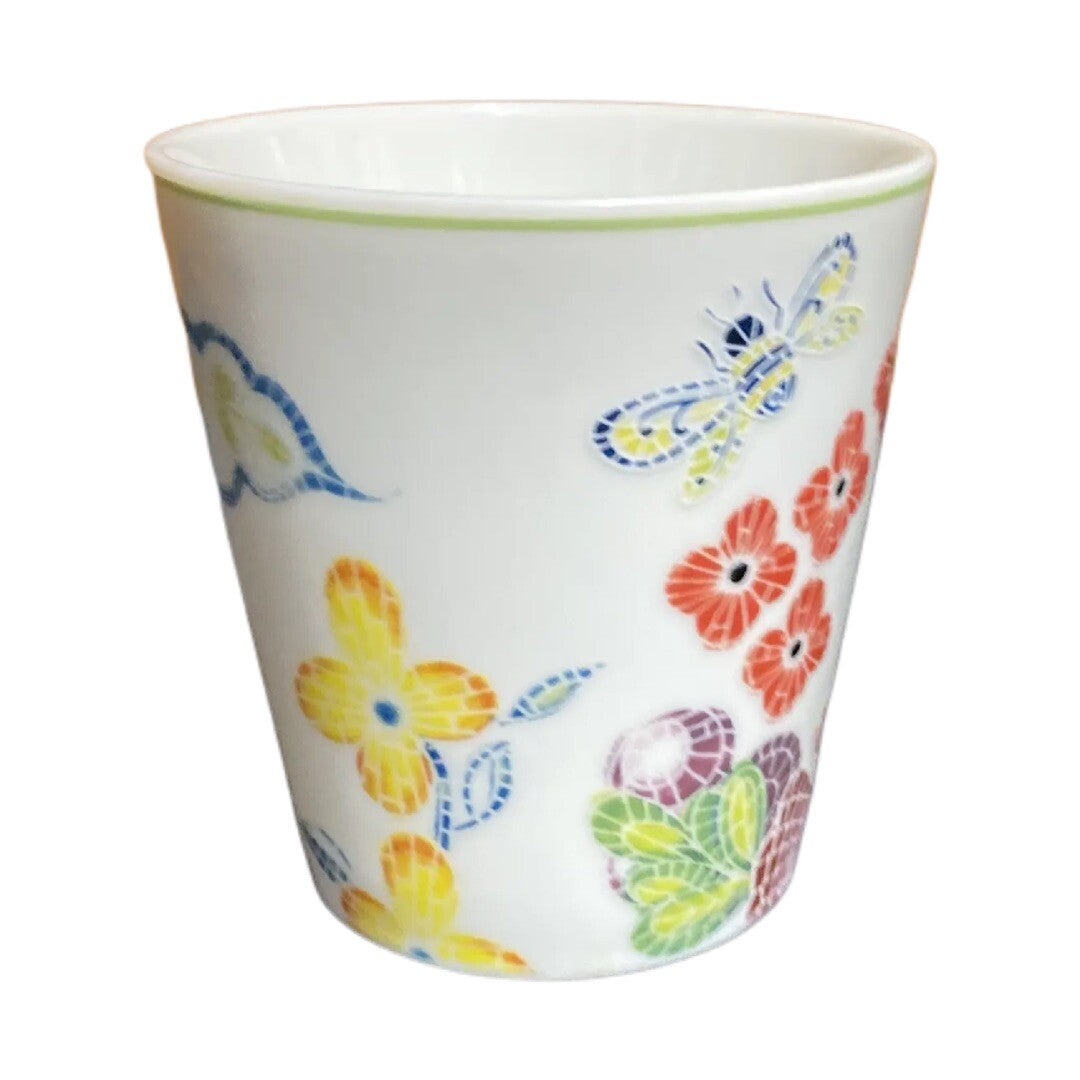Anthropologie MOSAIC SPRING FLORAL Ceramic Mug Japan Botanical Gardens Daisy Bee