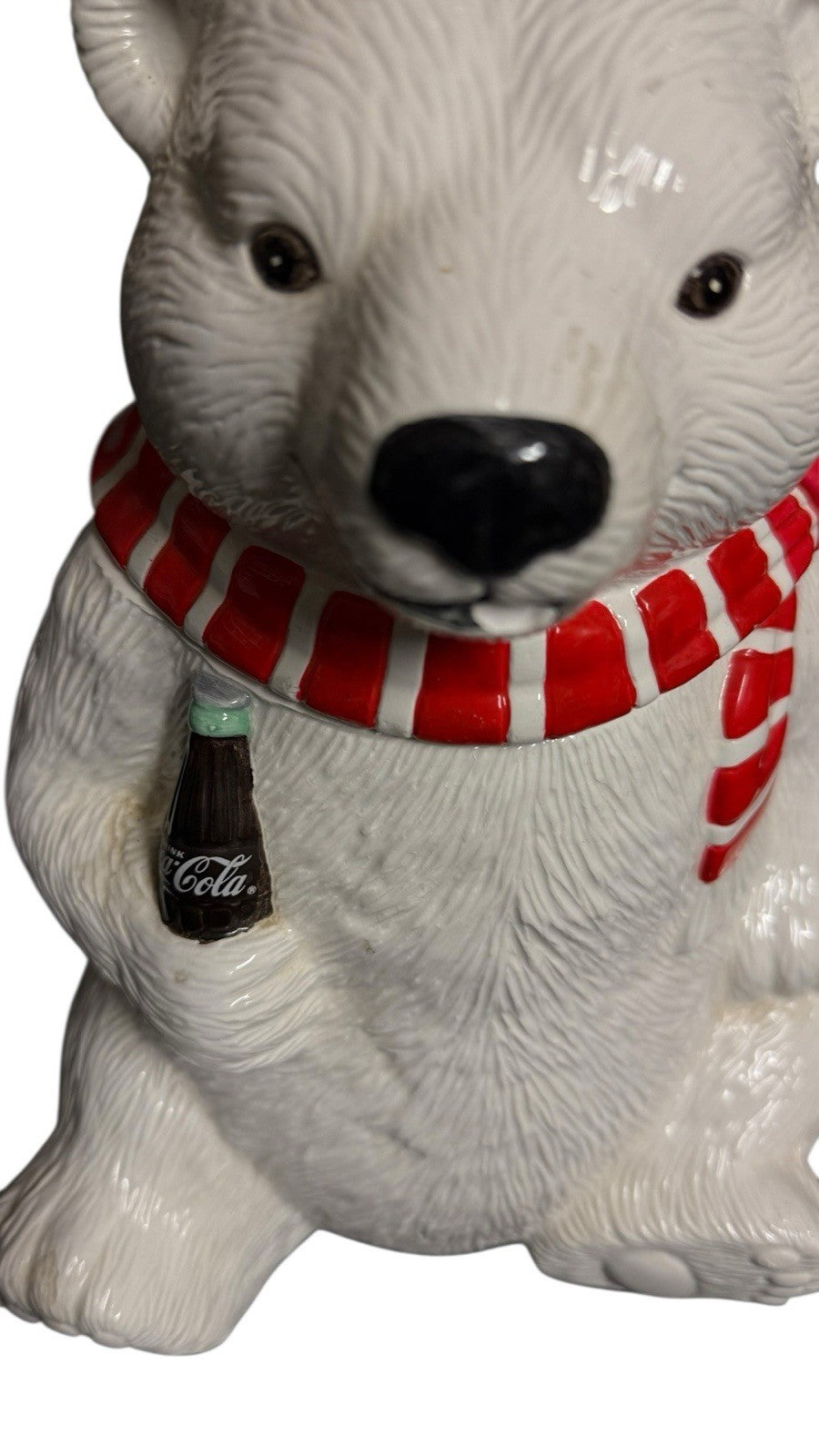 Vintage 1994 Coca-Cola Polar Bear Cookie Jar w/ Scarf & Coke Bottle