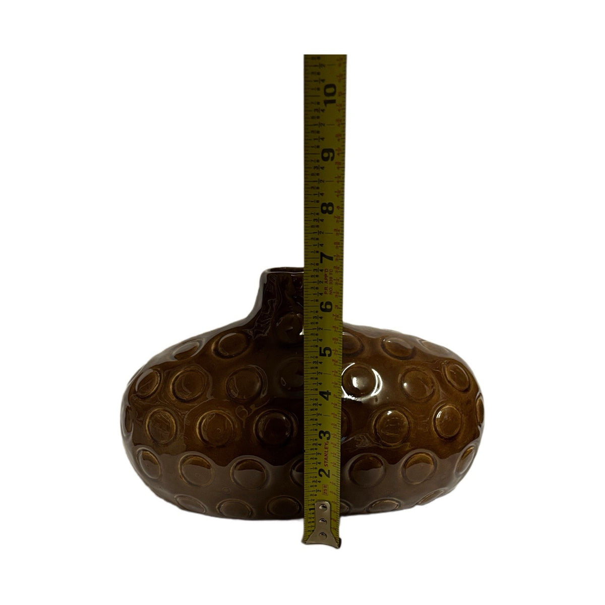 Modern Brown Ceramic Bud Vase 10"x6” | Mid Century Style Textured Pottery Decor