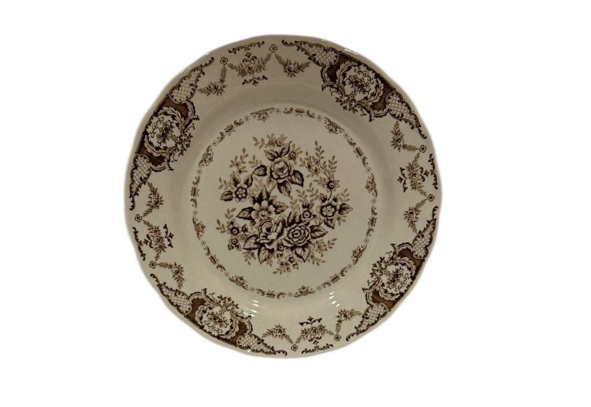 Vintage Nikko Cabbage Rose Floral Platter Japan Brown Shabby Cottage