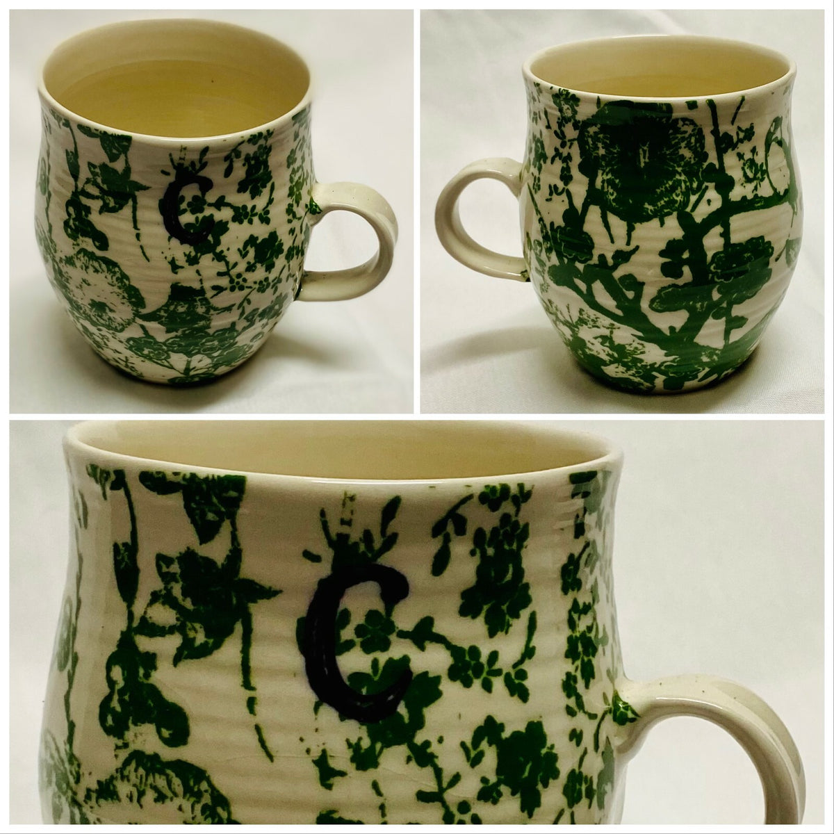 ANTHROPOLOGIE Homegrown Initial Mug Monogram Personalized Name Floral Coffee Cup