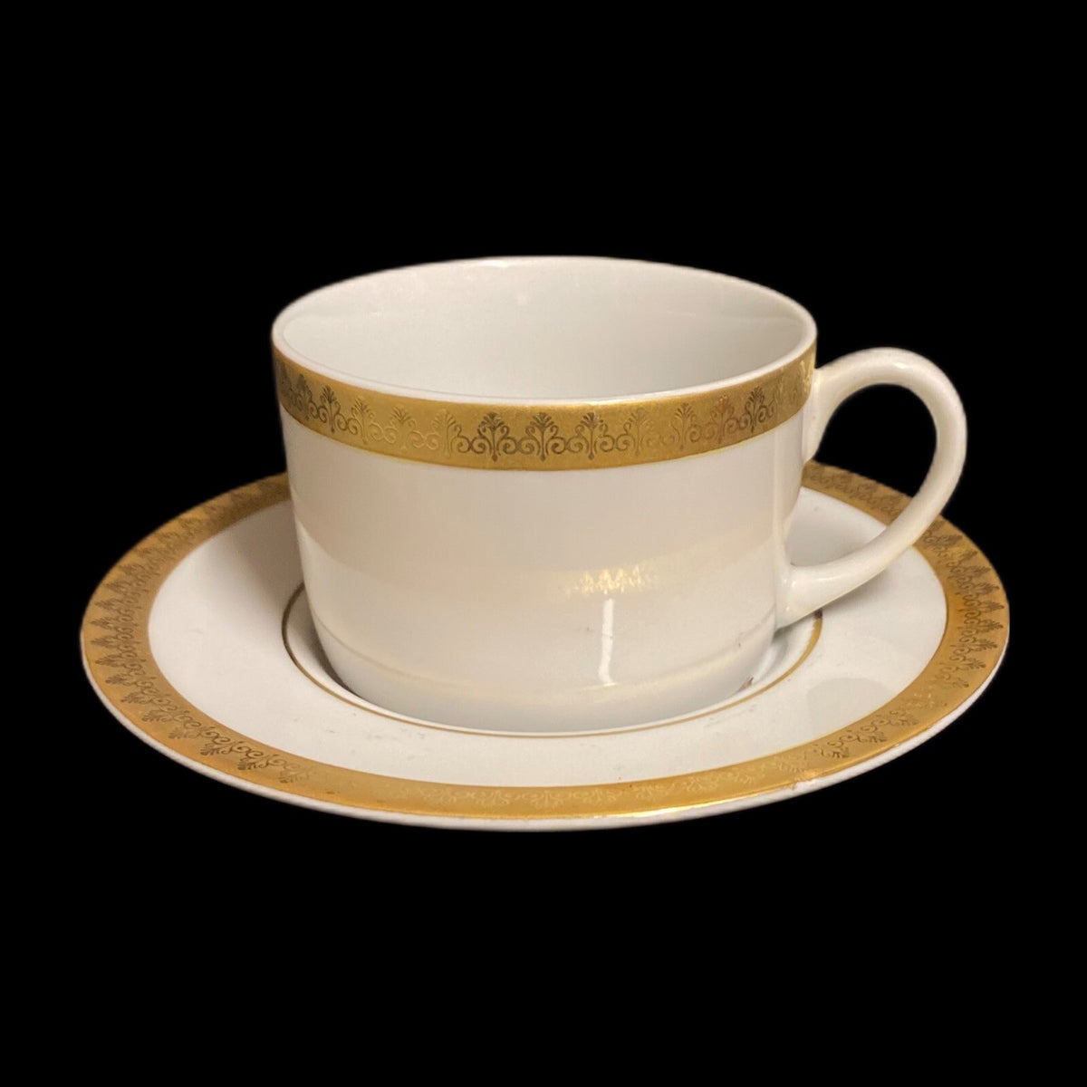 Gabbay QUEEN VICTORIA 6-Cups 6-Saucers Ceramic White Gold Border Trim Coffee Set