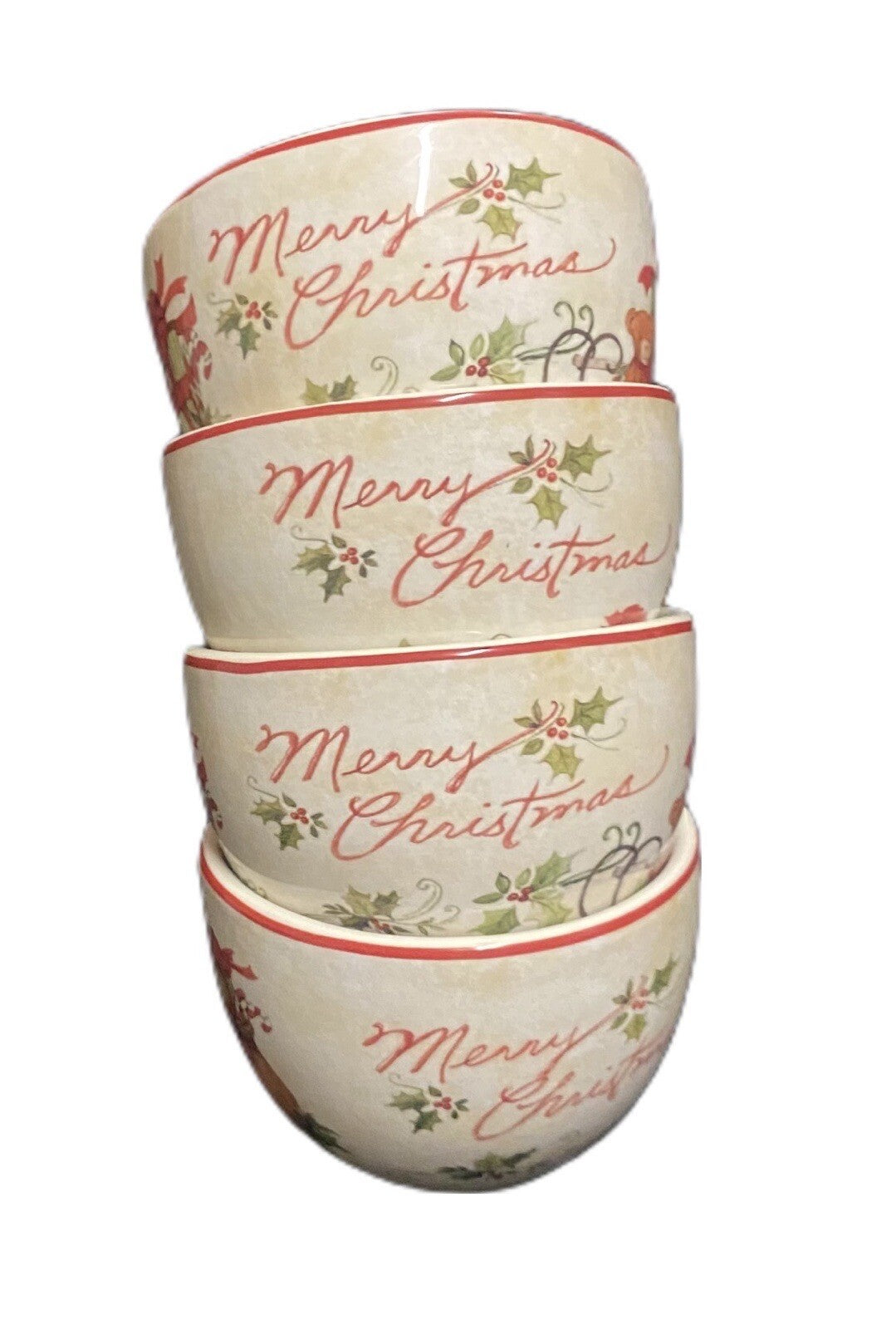 SUSAN WINGET 4-TidBit Bowls Merry Christmas Certified International Fruit Cups