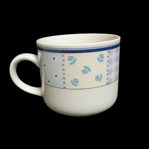 Gibson Designs HOME VALLEY 4-Cup 10 Oz Lilac Squares Flowers On Rim Coffee Tea