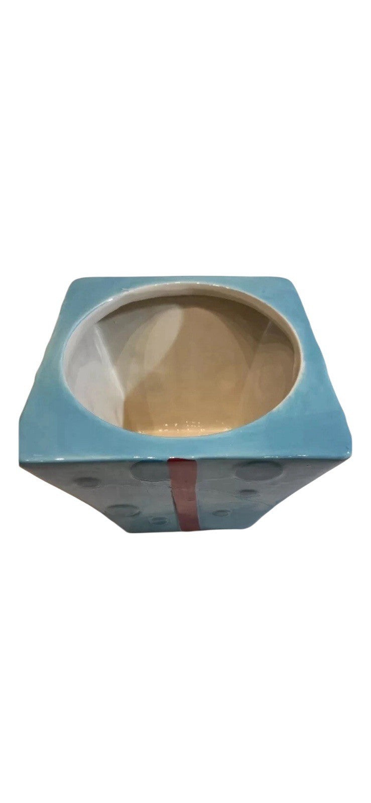 Sleigh Bell Bistro Ceramic Cookie Candy Jar Present Shape Aqua Red Bow Holiday