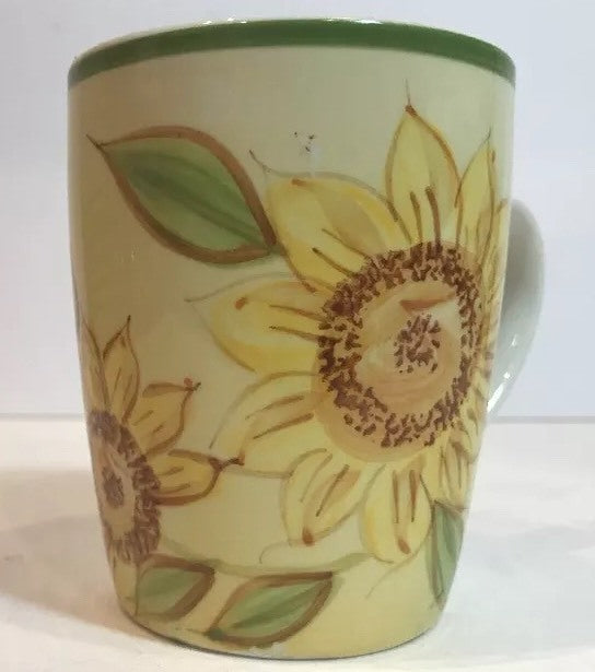 Gibson Designs 4-Mugs SUNFLOWERS Yellow Floral Ceramic Coffee Tea White Cup