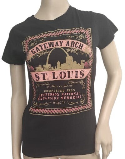 T-Shirt BEE EASY Gateway Arch Saint Louis Prints Black M. Crew Neck Black Top