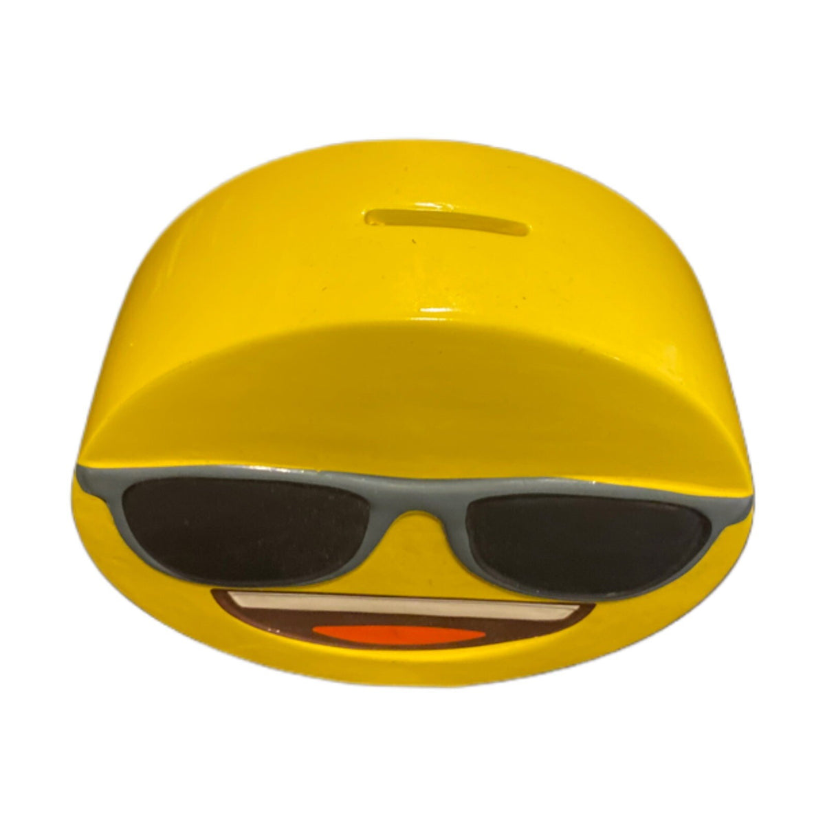 EMOJI Yellow Ceramic Coin Piggy Savings Bank With Stopper Sunglasses GLOBAL 2015
