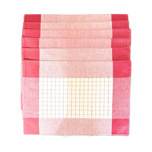Retro Red Checkered Cotton Placemats, Set of 6 — Mid-Century Farmhouse Style