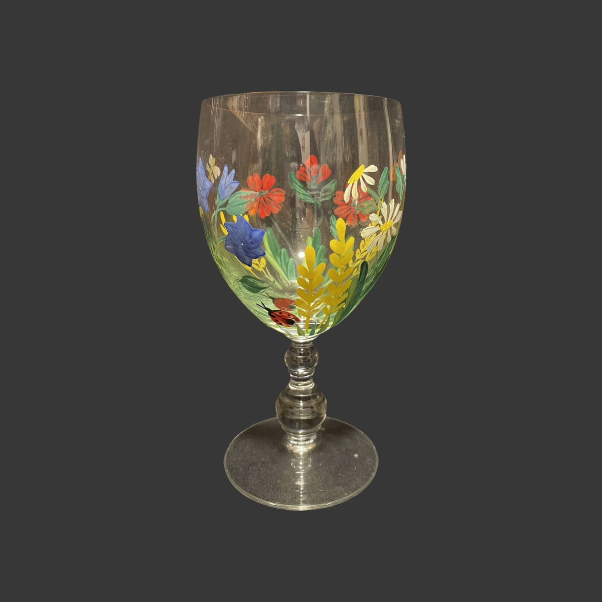 2-Hand Painted Wine Juice Water Cocktail Clear Glass Colorful Flowers Butterfly