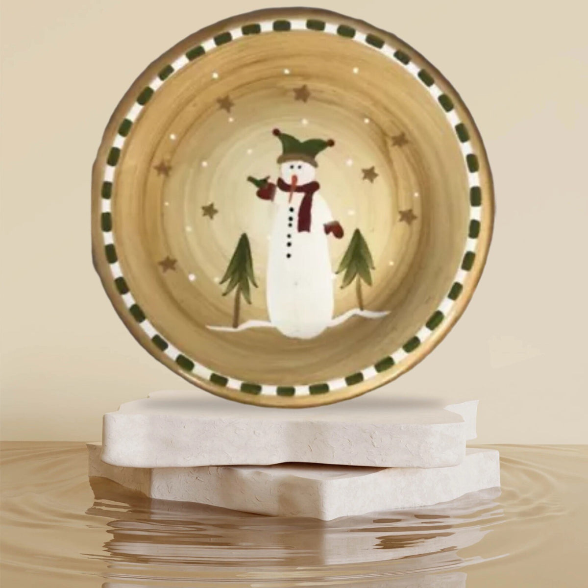 Sonoma Life Style 4-Salad Plates Snowman Trees Dessert Winter Holiday Dinnerware